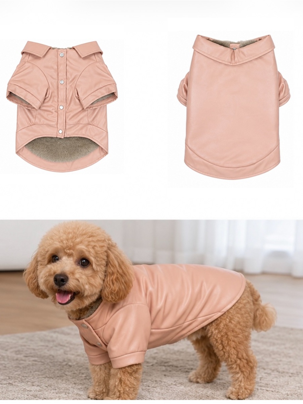 NEW - Soft Pink Faux Leather Faix Fur Lined Dog Jacket - Stylish Dog Coat